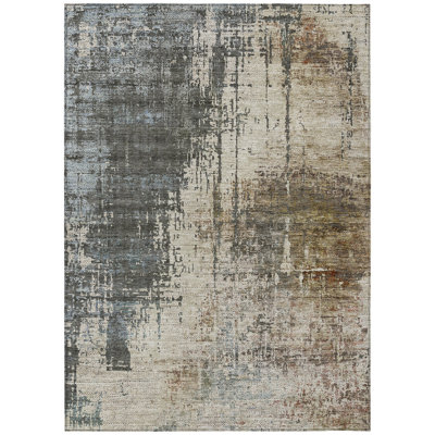 Tapis d'extérieur lavable abstrait brun et gris 10 pi x 14 pi beige