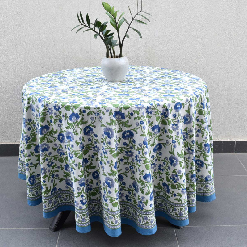 Cobalt Garden Floral Round Tablecloth, 70" Round