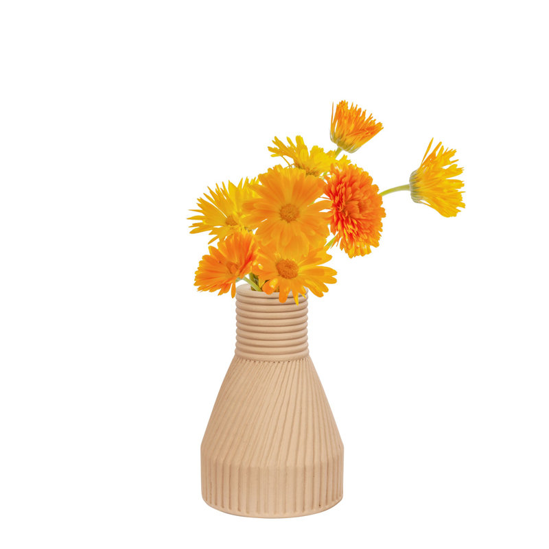 Beige Ceramic Geometric Table Vase