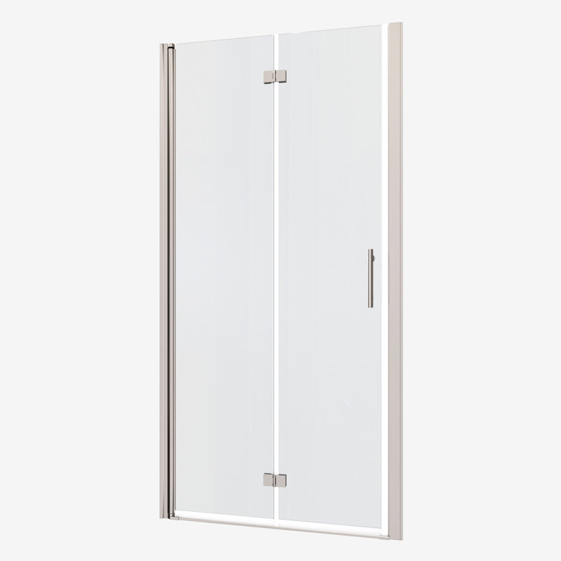 1 porte de douche pivotante réglable de 1 3/8 po. Verre trempé de 1/4 po 3672. Barre murale et poignée fine en acier inoxydable 304. 36 000 tests d'ouverture / fermeture ont été effectués. Système lisse, fuite sonore. Réglage universel