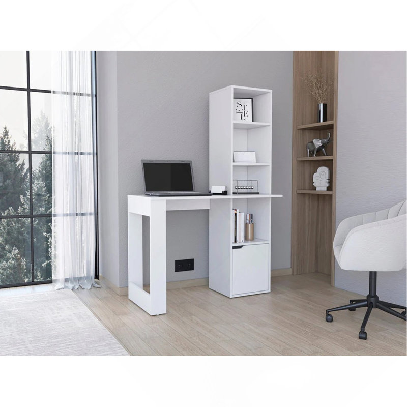Bureau d'écriture avec bibliothèque et armoire, Blanc