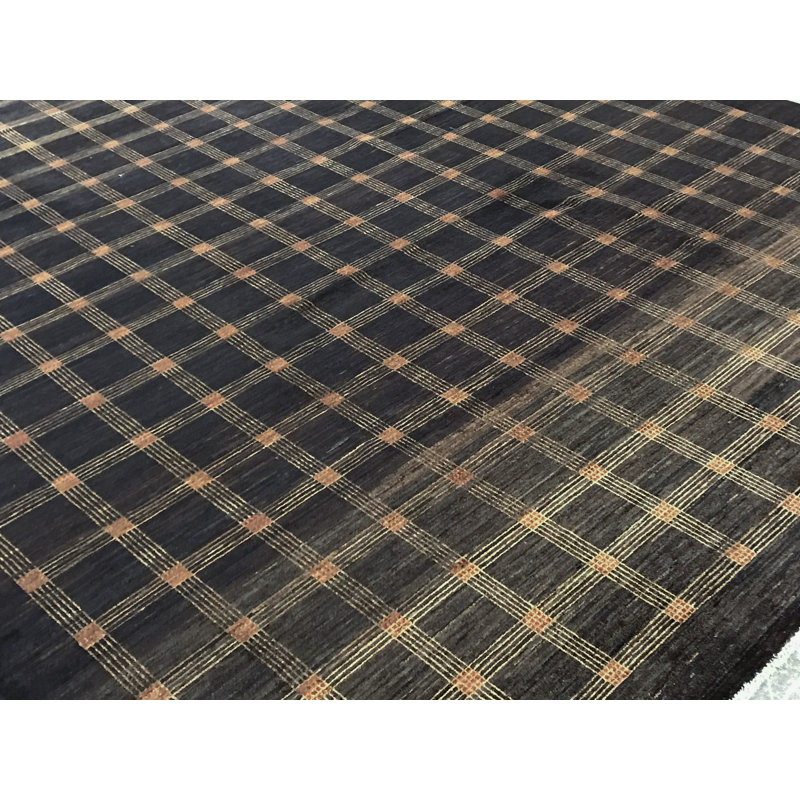 Hand-Knotted High-Quality Black and Gold Area Rug