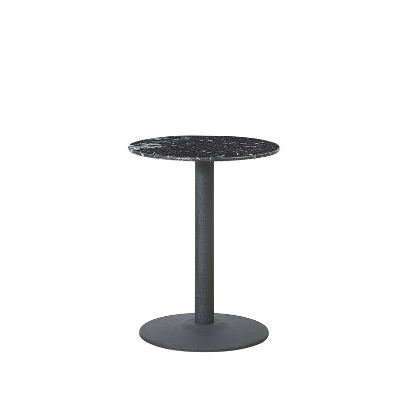 Round Faux Marble Top Metal Base Dining Table, 75cm H x 60cm L x 60cm W , Black, Black