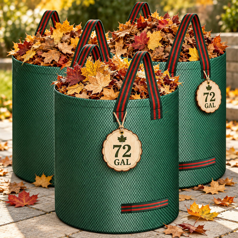 Lot de 3 sacs réutilisables de 72 gallons pour déchets de jardin, sacs autoportants en polypropylène tissé résistant avec poignées pour les débris de pelouse