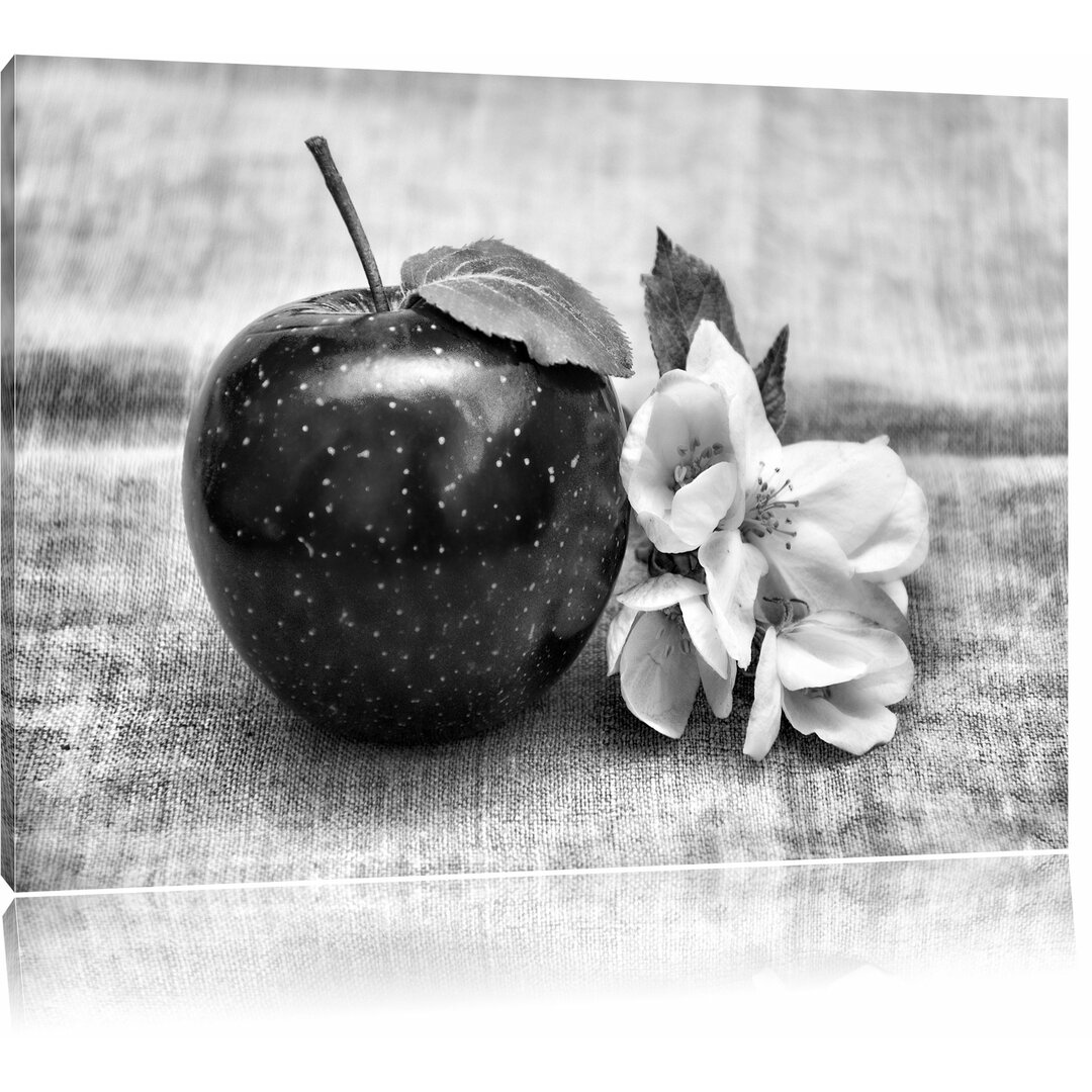 Leinwandbild Apfel mit Minze Apple Frucht Früchte in Monochrom