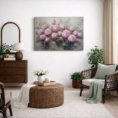 Pink Roses Artwork, Floral Garden Pictures, Framed Canvas Giclee Print Wall Art