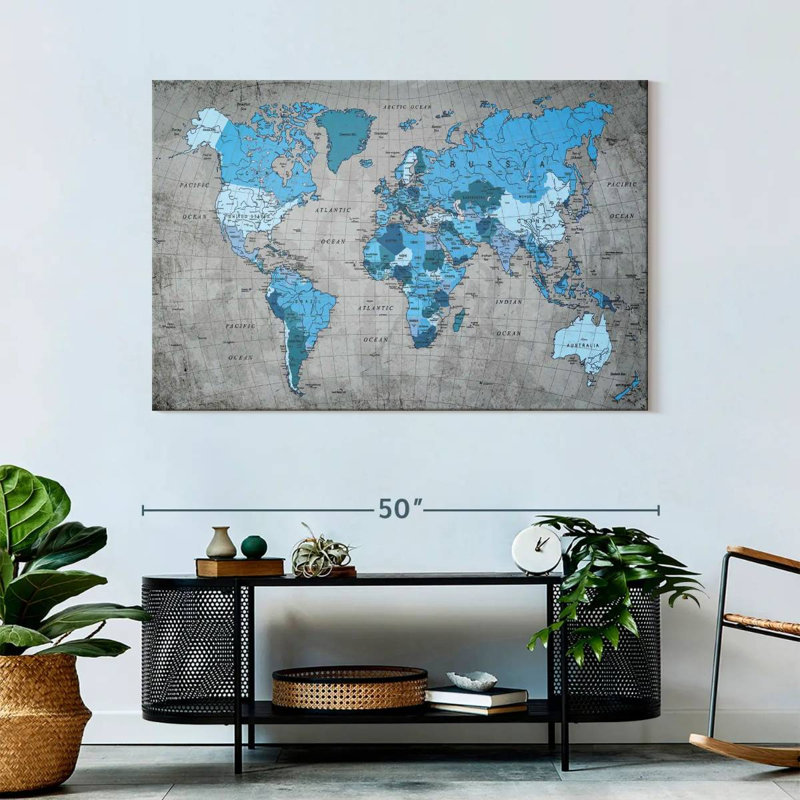 Géographie, carte du monde II, H 32 po x l 48 po