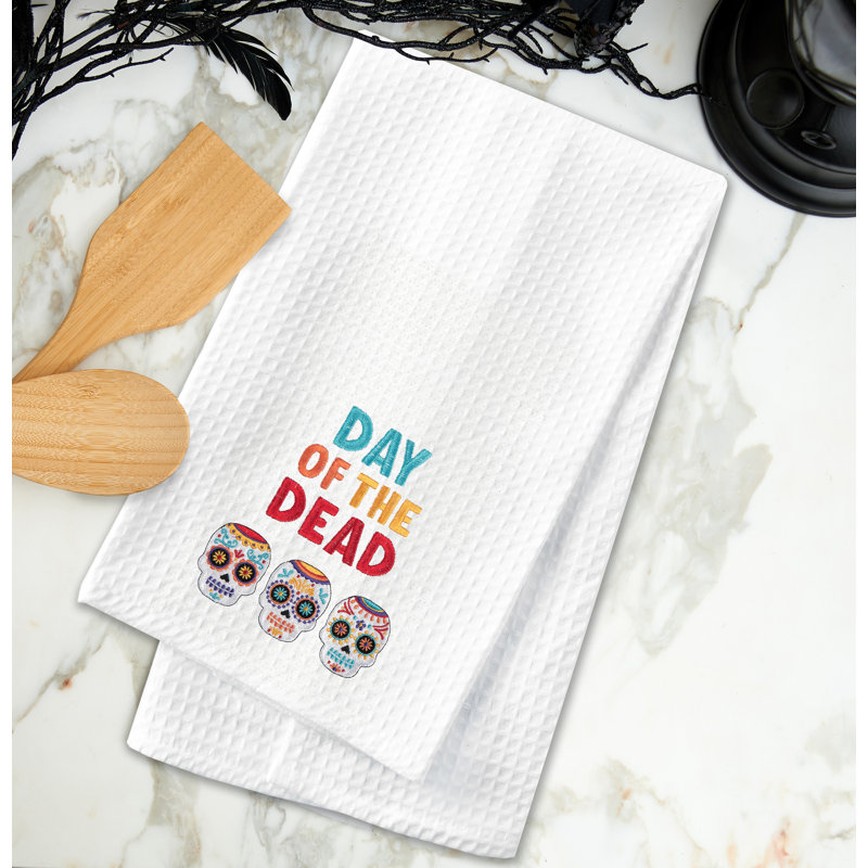 Torchon d'Halloween en coton Skull Trio