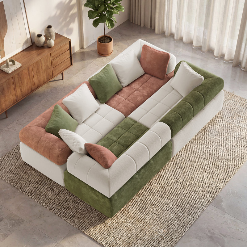 Canapé-lit modulaire à compression de 110 po avec accoudoirs incurvés et coussins moelleux en tissu chenille