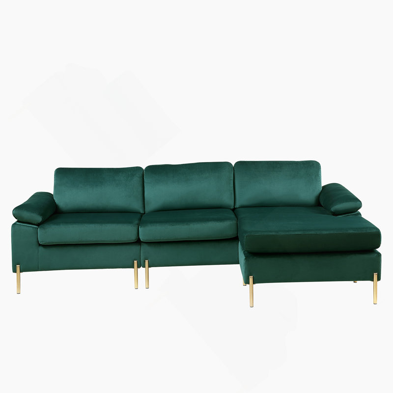 Shannon Velvet Sectional Sofa With Chaise, Green Velvet