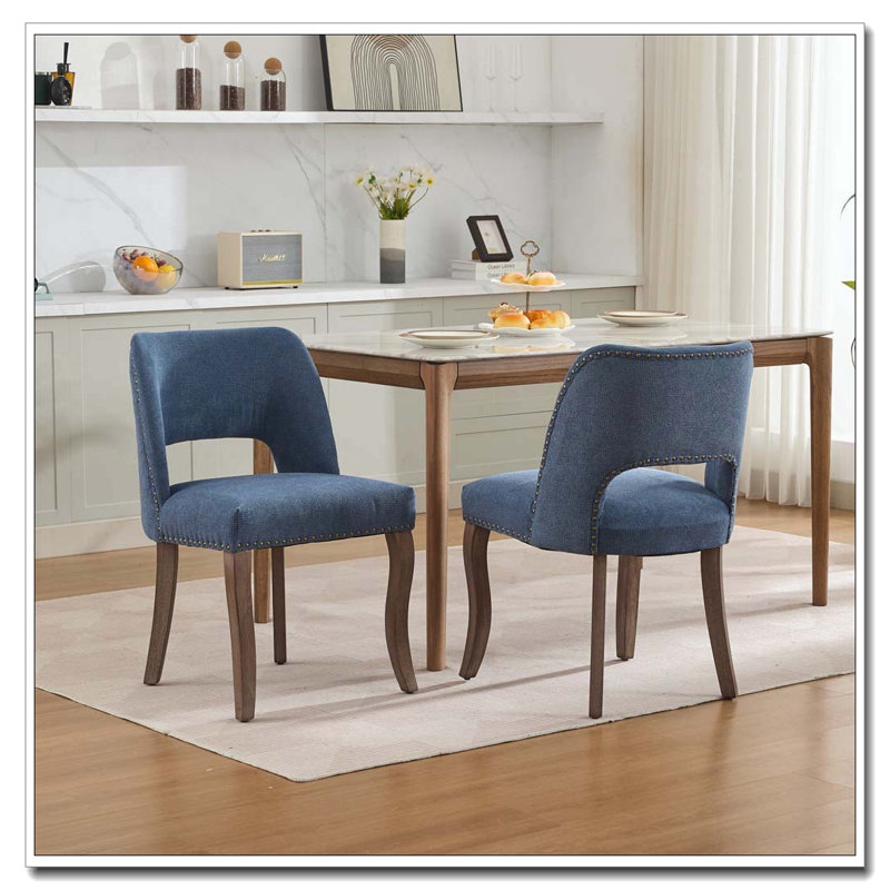 Chaise de salle à manger rembourrée en tissu, chaises de cuisine, chaises de salle à manger en bois, Bleu