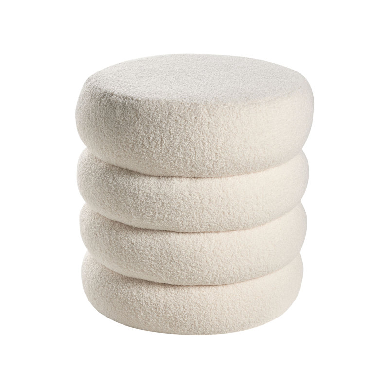 SUMPTER 43cm Wide Round Solid Colour Pouffe Ottoman, Off White