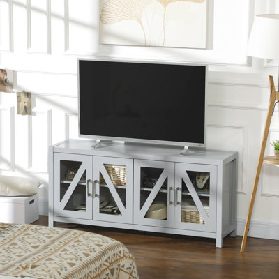 Tv Cabinet For 58" Tvs, Gray With 4 Cable Holes, Adjustable Shelves And Media Organization Entertainment Center Gray, Holes Tvs
