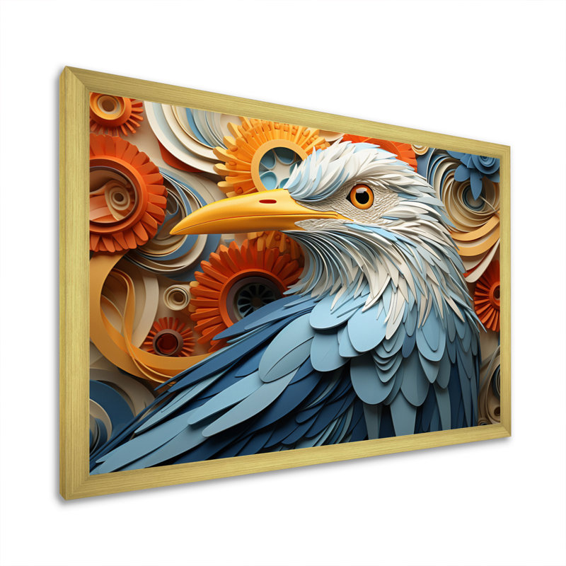 «Seagull Coastal Guardian Geometric IV», reproduction d'art sur toile, Cadre doré à une seule photo