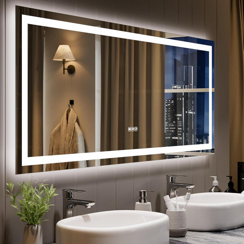 LED Bathroom Mirror with Lights, Dimmable Anti-Fog Smart Vanity Mirror with Memory Function, 24" x 60"