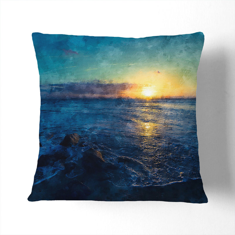 The Sunset over the Ocean Scatter Cushion with Filling, 40cm H x 40cm W x 15cm D, Stone