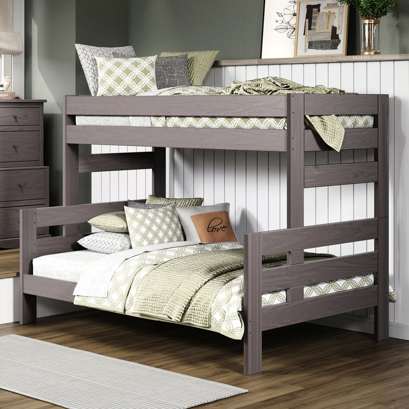 Lit superposé simple gris rustique, pin brésilien massif, conception de planche, tête de lit, l 78 po x P 56 po H 61 po, option de décoration de chambre à coucher 1pc sur la tête de lit