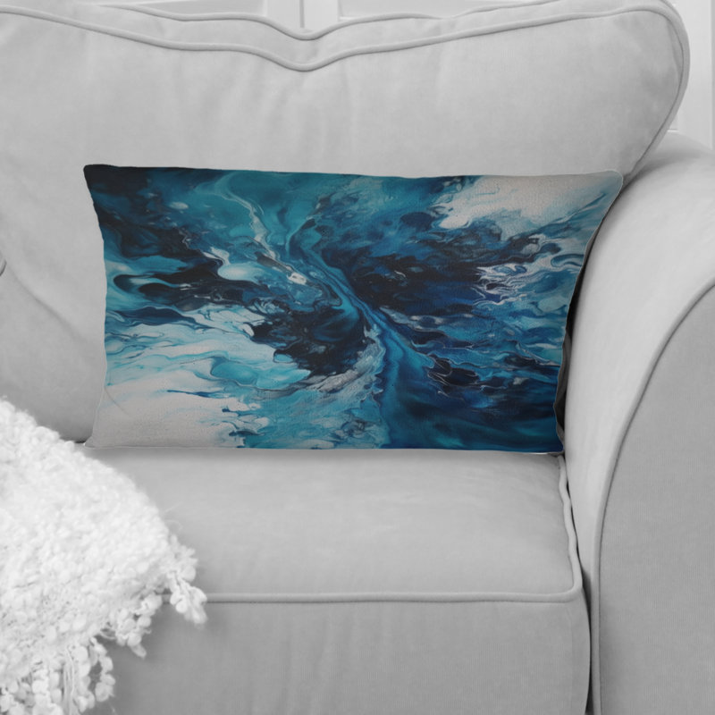 Coussin décoratif bleu sarcelle et noir à motif aquatique I