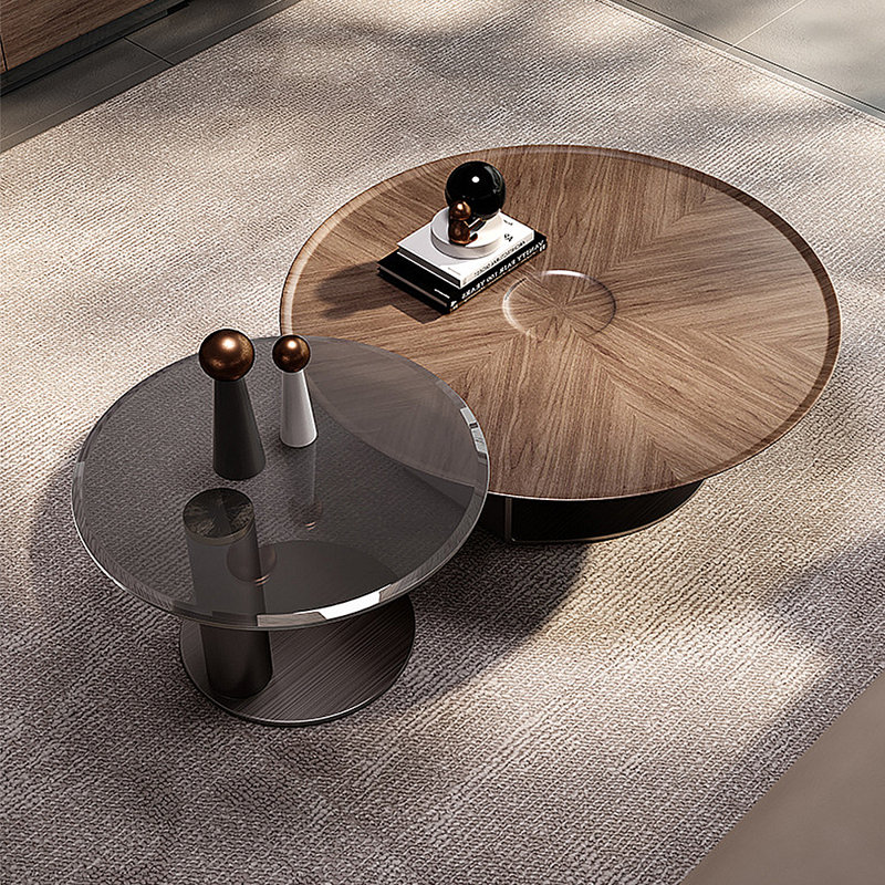 Modern Light Luxury Round Tea Table Combo, 16.14" H x 53.15" L x 31.5" W