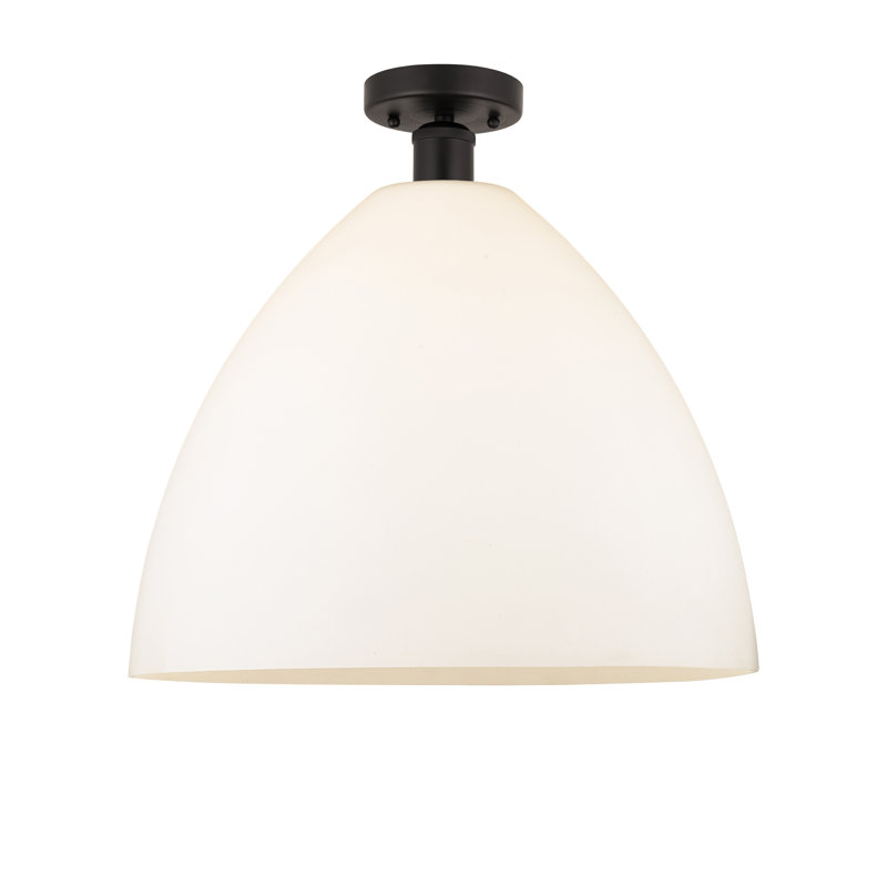 Plafonnier semi-encastré 1 lumière, Blanc mat, H 17,13 po x l 16 po x P 16 po, Bronze huilé
