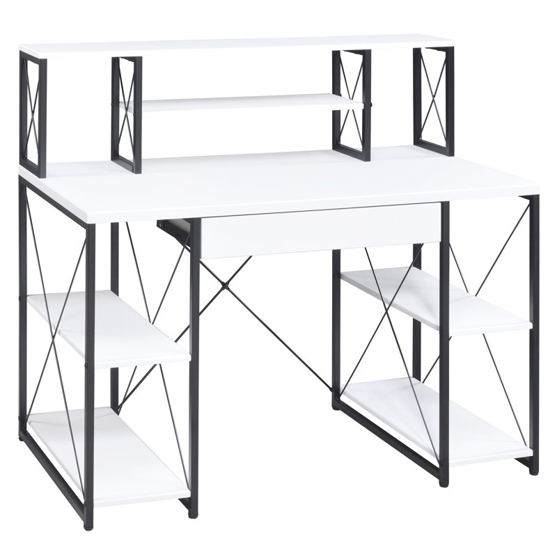 Bureau blanc et noir avec tiroir élégant de style tablette, Blanc
