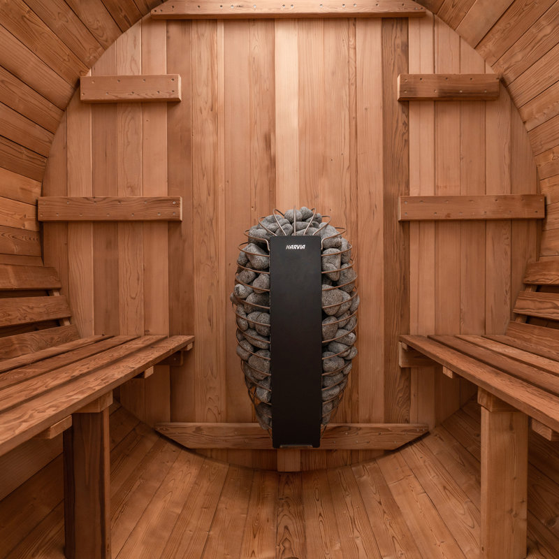 Sauna extérieur en baril - Chauffe-eau Wi-Fi 8kw avec 6 personnes Harvia Spirit