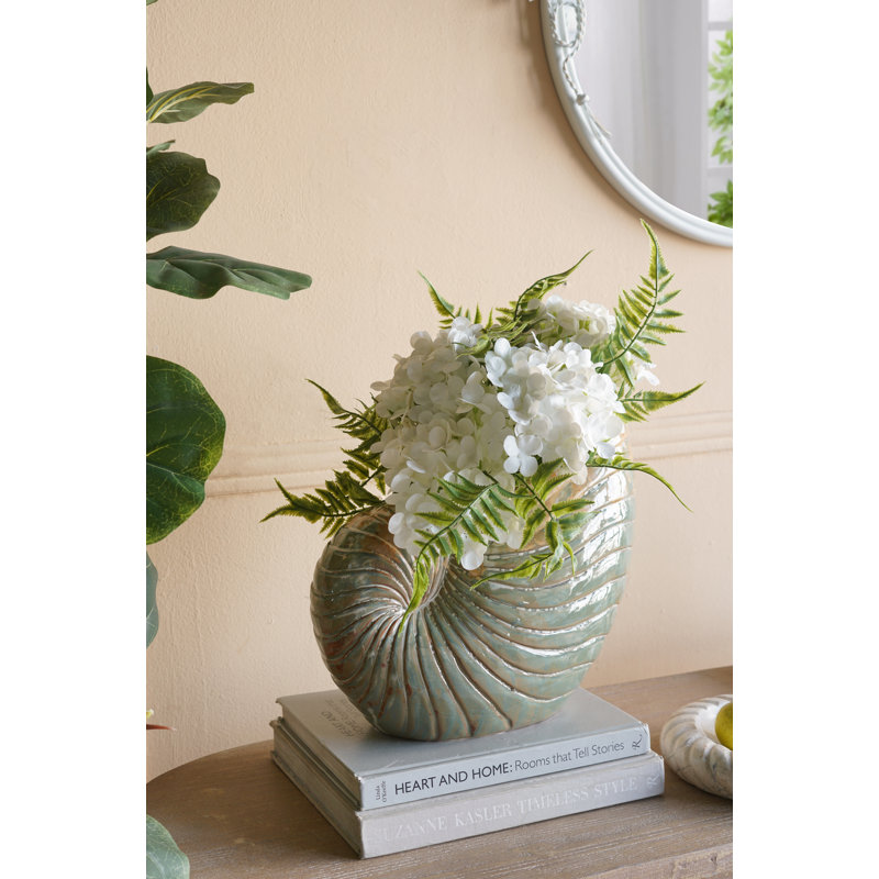 12X6X12" Reactive Glazed Seashell Planter, 12" H x 12" W x 6.1" D