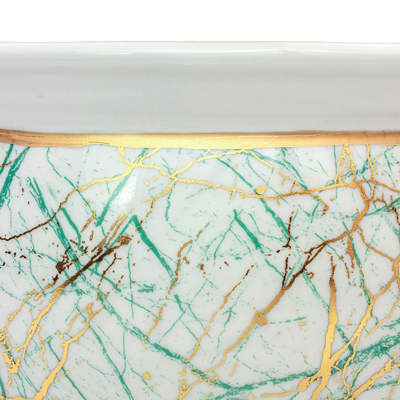 14" Abstract Green & Gold Fishbowl
