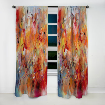 Orange Red Marbled Dreamscape I - Abstract Curtain - Blackout Geometric Curtain - 1 Panels