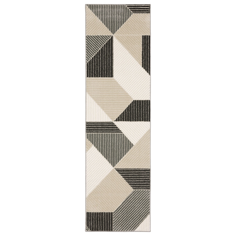 Tapis géométrique noir / ivoire Arata, Tapis de couloir 2 pi 3 po x 7 pi 6 po