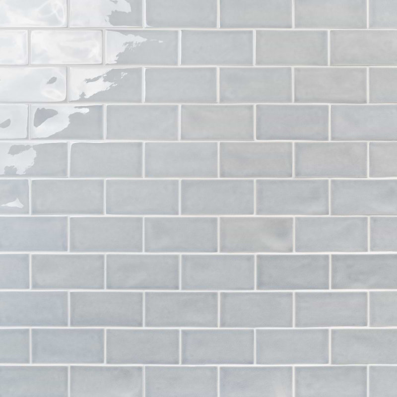 Nabi Subway 4.5x9 Subway Polished Glass Tile, Arctic Blue