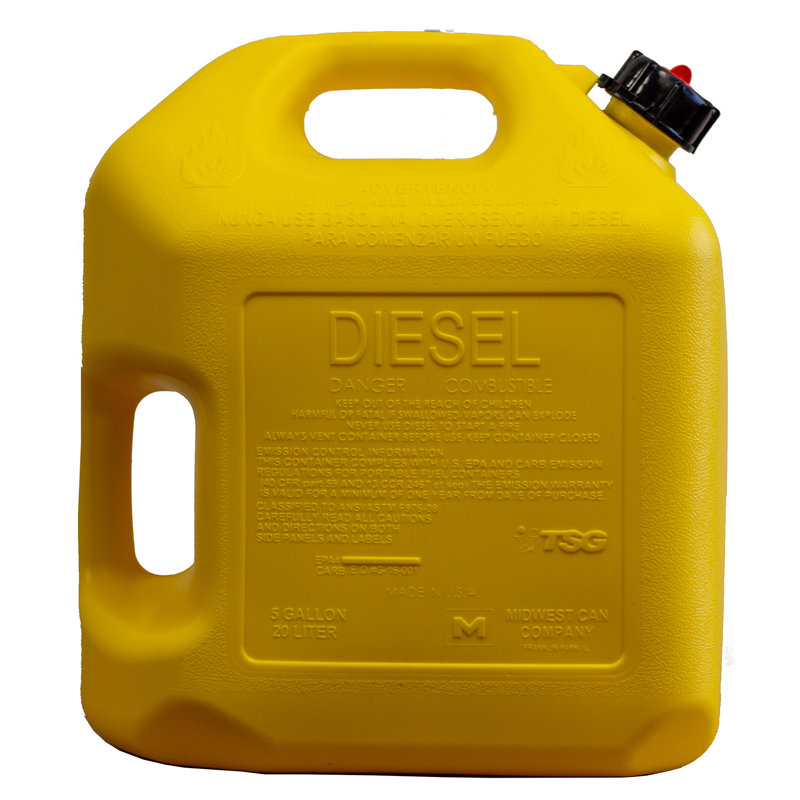 Bidon de 5 gallons de carburant Midwest Can Company avec arrêt automatique, Jaune