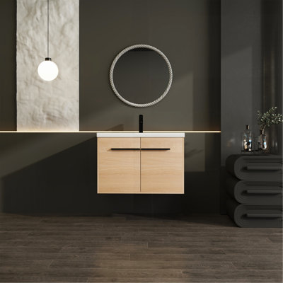 Ensemble de meuble-lavabo en chêne avec comptoir en résine, ensemble d'armoire de salle de bain 2 portes Oak