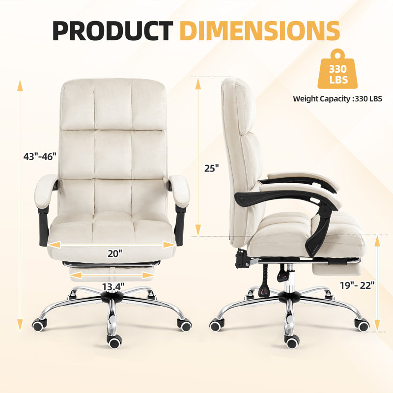 Velvet Executive Chair With Footrest, Beige