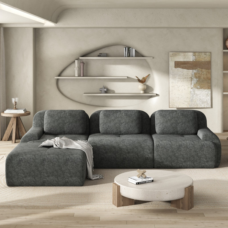 Canapé modulaire en L 120 po avec méridienne en L 120 po avec méridienne compressée sous vide, structure en mousse complète, assemblage facile