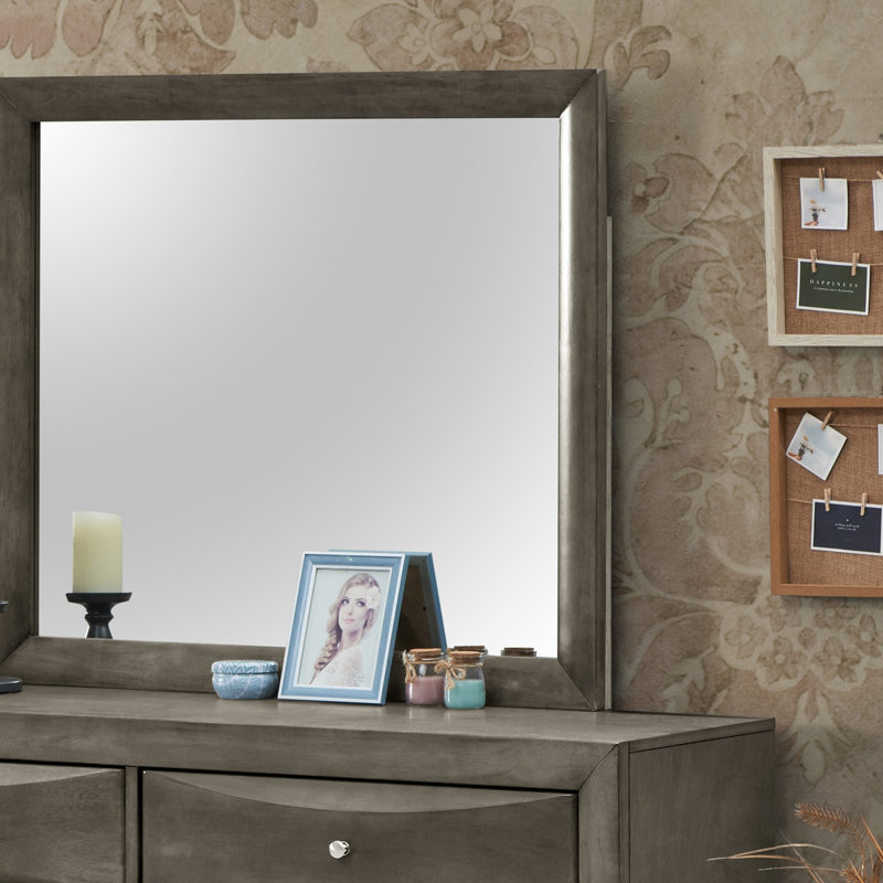 Miroir mural contemporain, 39,03 po x 35,03 po, Gris