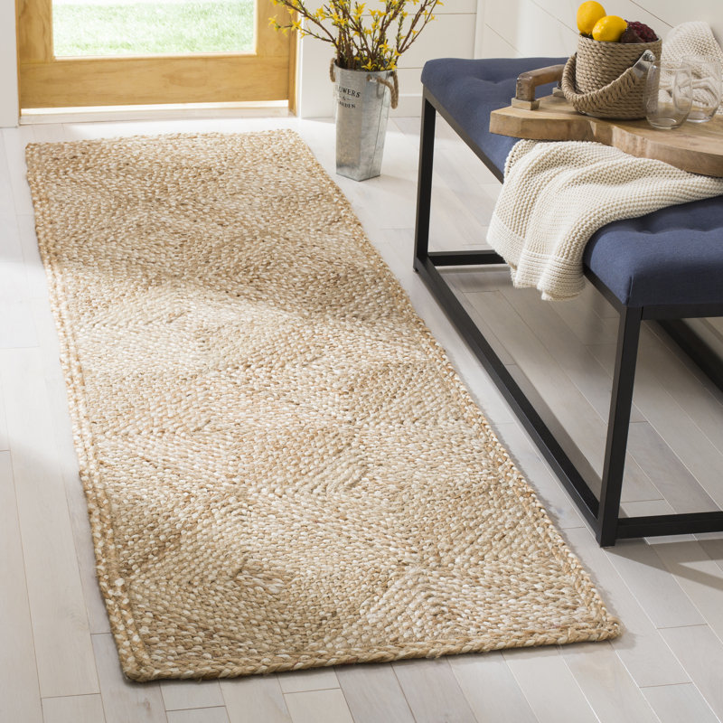Abrahams Natural Fiber Hand Woven Jute Geometric Rug, Runner 2'3" x 8'