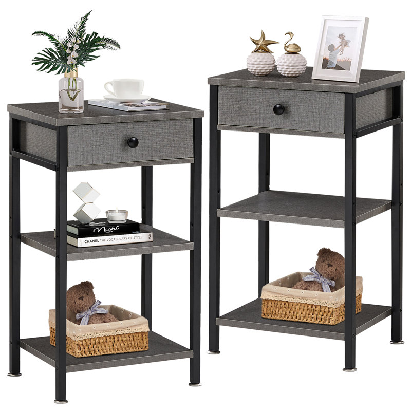 15.7'' W Metal Nightstand, Hemp Gray, Set of 2