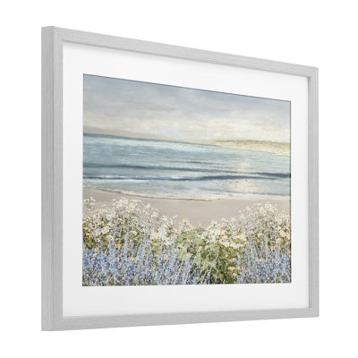 Sand And Blooms Beach Framed Print Under Glass, design by Amber Sterling