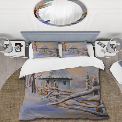Traditional Winter Cottage Covered With Snow II - Traditional Duvet Cover Set - Microfiber Polyester