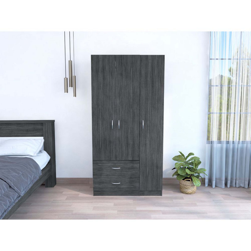 Armoire 3 portes avec 2 tiroirs, Gris fumée