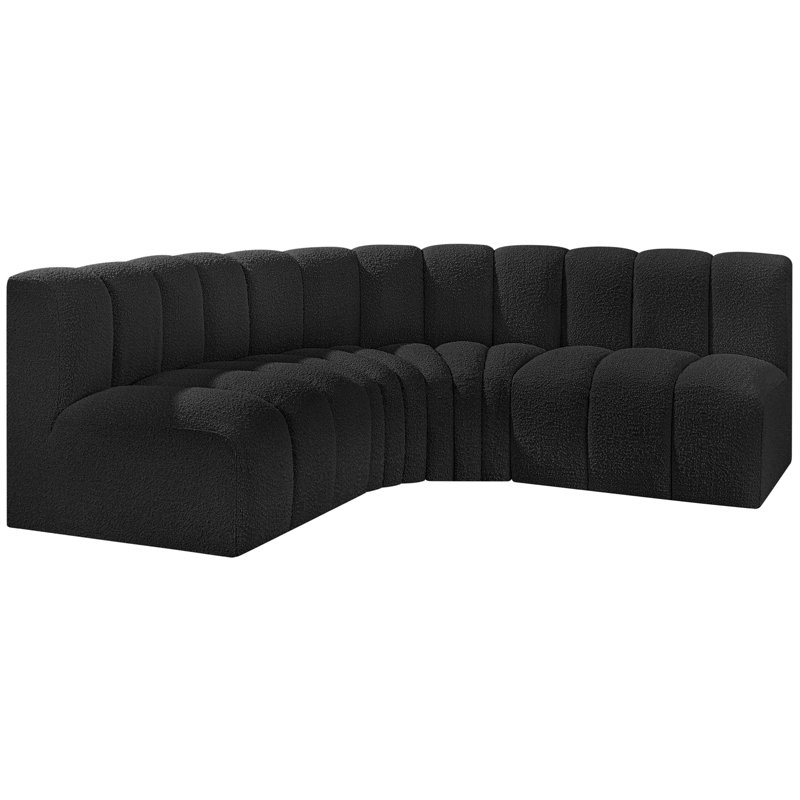 Hirah Upholstered Curved Sectional Reversible, Black Boucle Fabric
