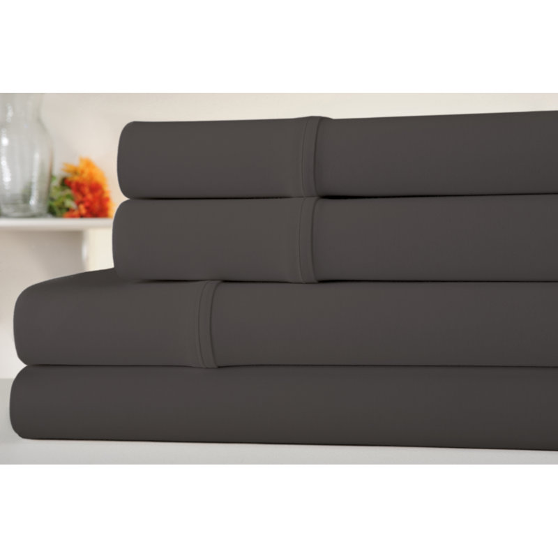 Ensemble de draps en coton 1000 fils Luxury Home, Grey, Ensemble de draps pour grand lit avec 2 taies d'or