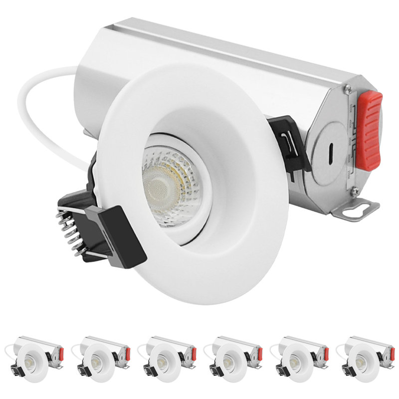 Ensemble de 2 po LUXRITE Lumière DEL à cardan régressé, 5CCT 2700K-5000K, 6W, 400LM, projecteur de plafond rotatif à 360º + 30º, à intensité variable, CRI90, classé IC, paquet ETL 6