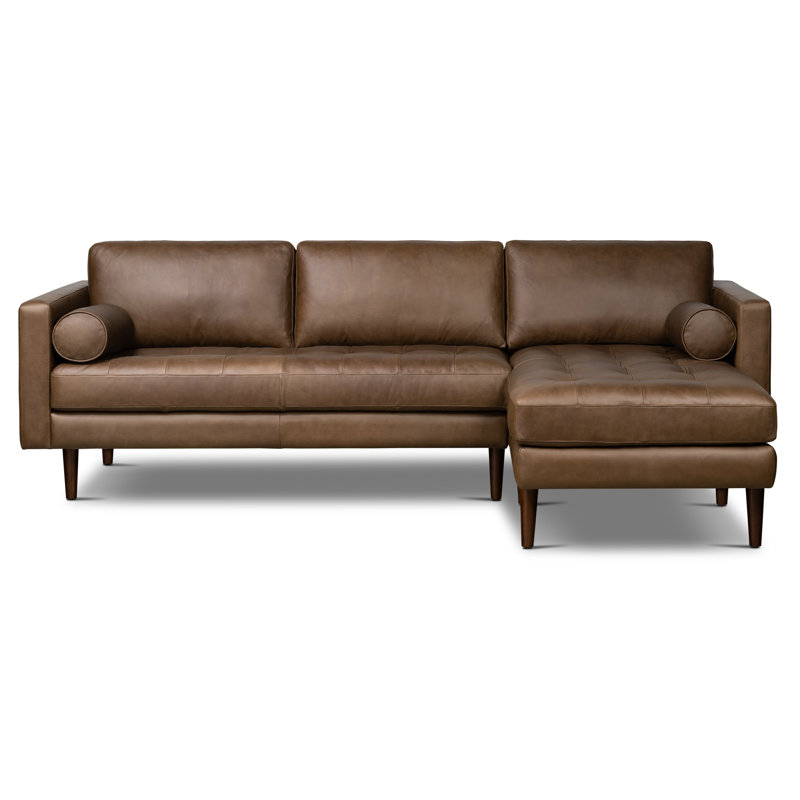 Napa Full-Grain Genuine Italian Leather Sectional, Right Hand Facing, Cocoa Brown Genuine Leather