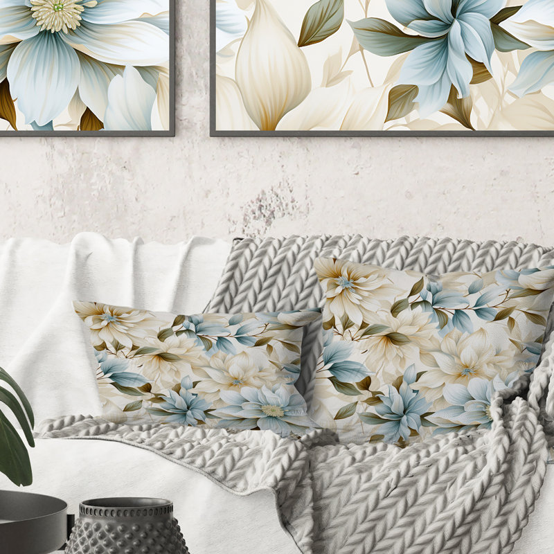 Coussin décoratif blanc à motif floral bohème et mandalas IV, H 18 po x l 18 po