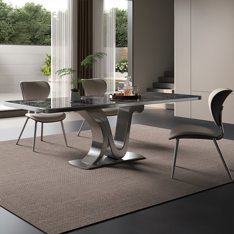 Modern Luxury Rectangular Rock Slab Dining Table, 29.5"H x 55.1"L x 31.5"W