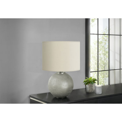 Lighting, H 19 po, lampe de table, résine grise, abat-jour ivoire / crème, moderne