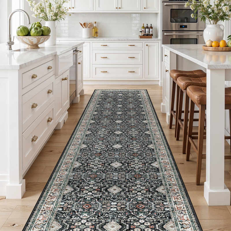 Non Slip for Hallways,Washable Hallway Rug,Long Ultra Soft Kitchen Rug,Non Shedding Accent Farmhouse Rugs (Black)