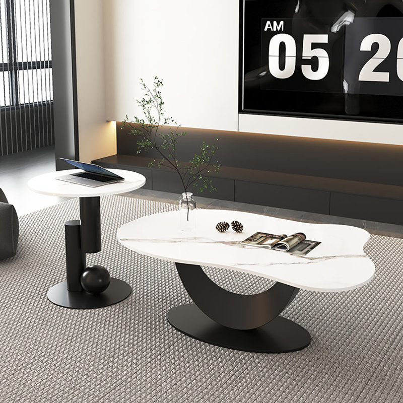Combinaison de table basse American Light Luxury, H 17,7 po x L 39,4 po x l 23,6 po, Blanc / Gris, Noir, noir, noir, noir